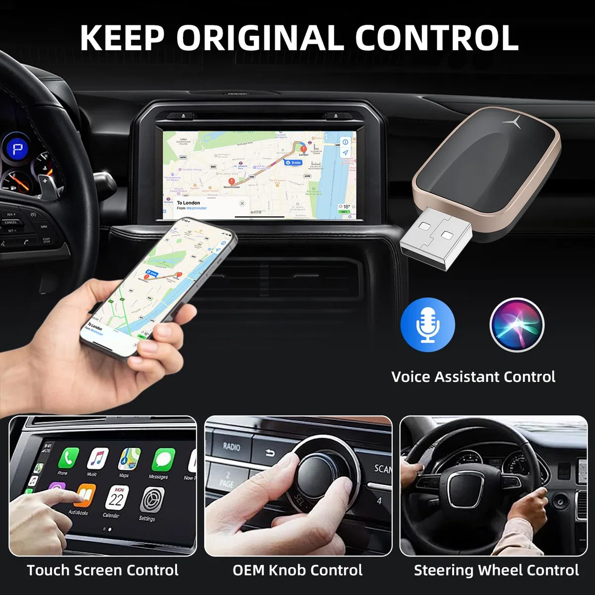 Ezonetronics Adattatore Carplay Wireless e Android Auto, Converte Carplay Cablato in Wireless 2-in-1 Plug & Play USB C/A,Mini e Stabile 5,8 GHz WiFi Bluetooth Compatibile con iOS 10+/ Android 11+