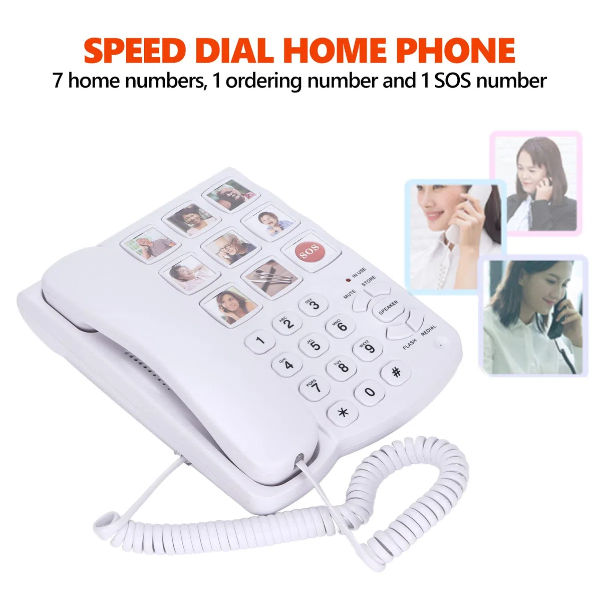 Telefono a Pulsante Grande, Telefono Fisso con Filo per Foto e Memoria Amplificata per Anziani, Telefono da Tavolo con Filo Adatto per Anziani con Problemi di Vista e Udito