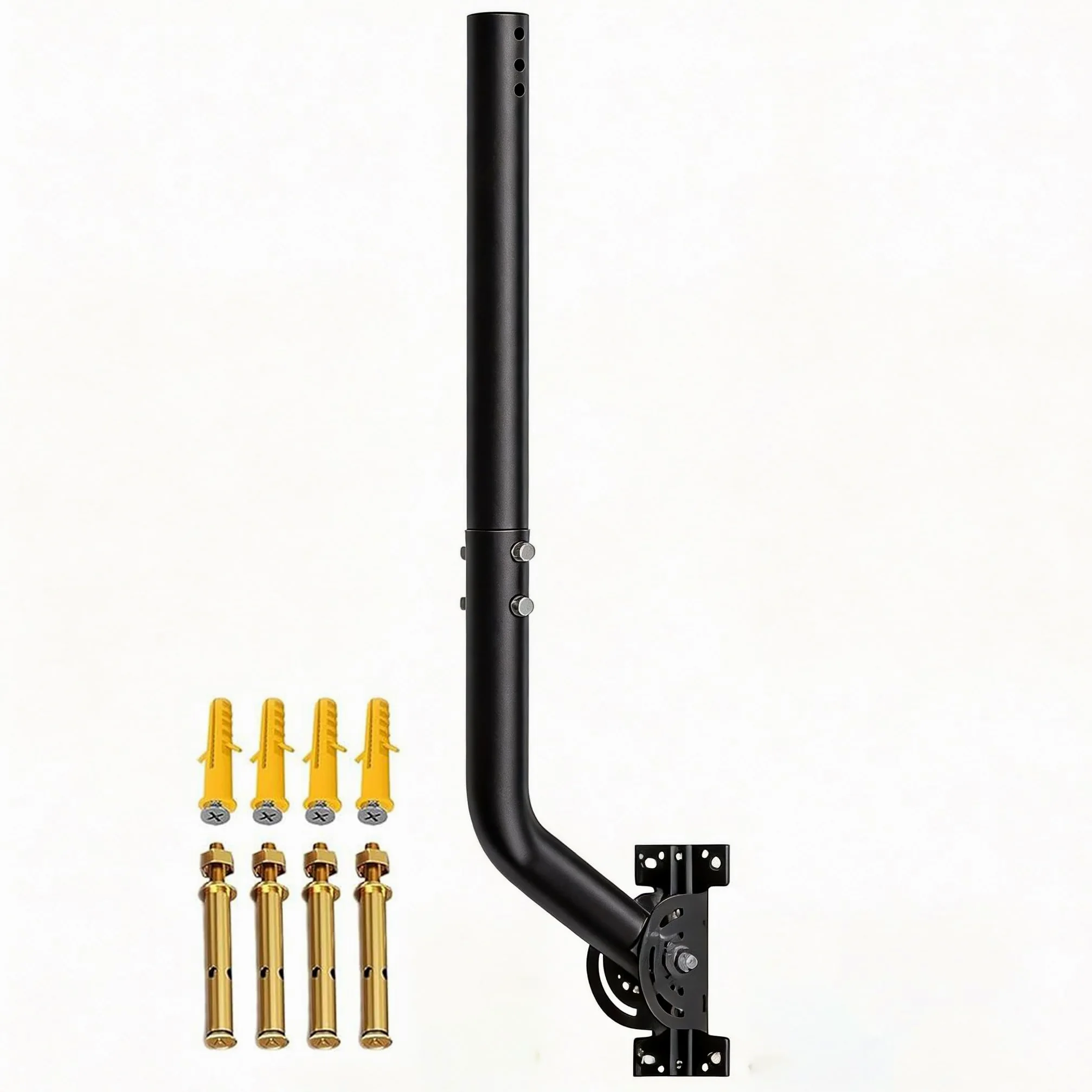 Supporto Universale Regolabile per Antenna TV, in Ferro Verniciato (1,38'' x 24'') - Montaggio a Parete, Gronda o Tetto, Bracket Pivot Resistente con Hardware Incluso, Nero
