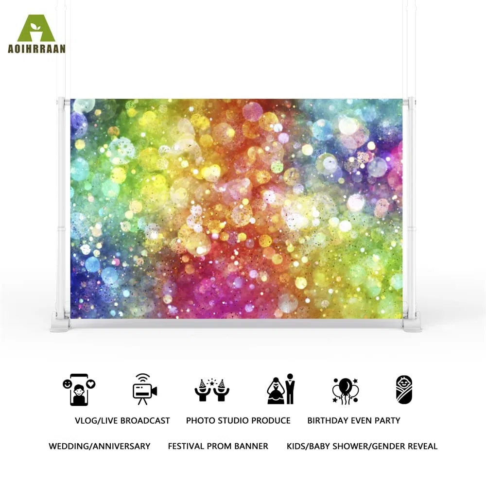 Aoihrraan 3x2m Bokeh Halos Sfondo Colorato Glitter Sparkle Paillettes Scena Fotografia Sfondo Capodanno Famliy Decorazione per Feste Matrimonio Spara Bambini Adulti Ritratto Personale Foto Prop