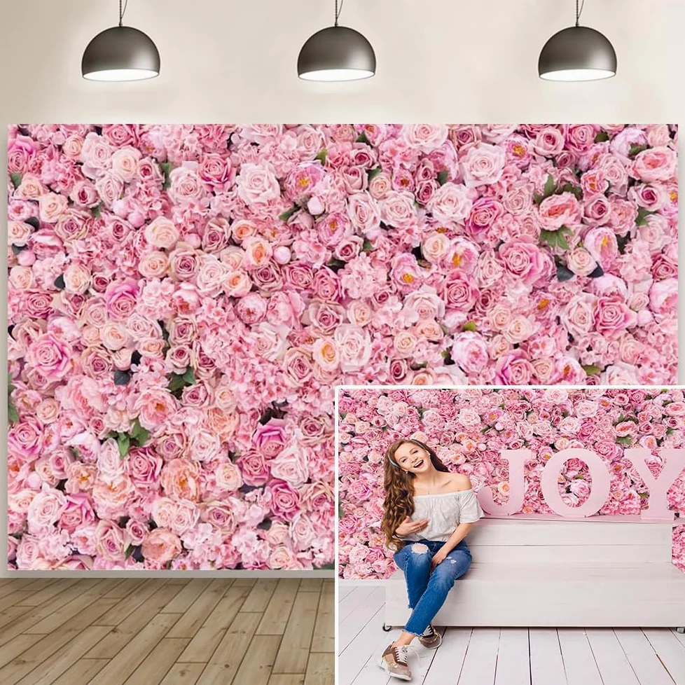 Aoihrraan 3x2m Matrimonio Fiore Parete sfondo Rosa rosa floreale romantico fiori San Valentino fotografia sfondo Sposa Doccia Festa della mamma Festa Ragazze Donne Compleanno Ritratto Foto Prop