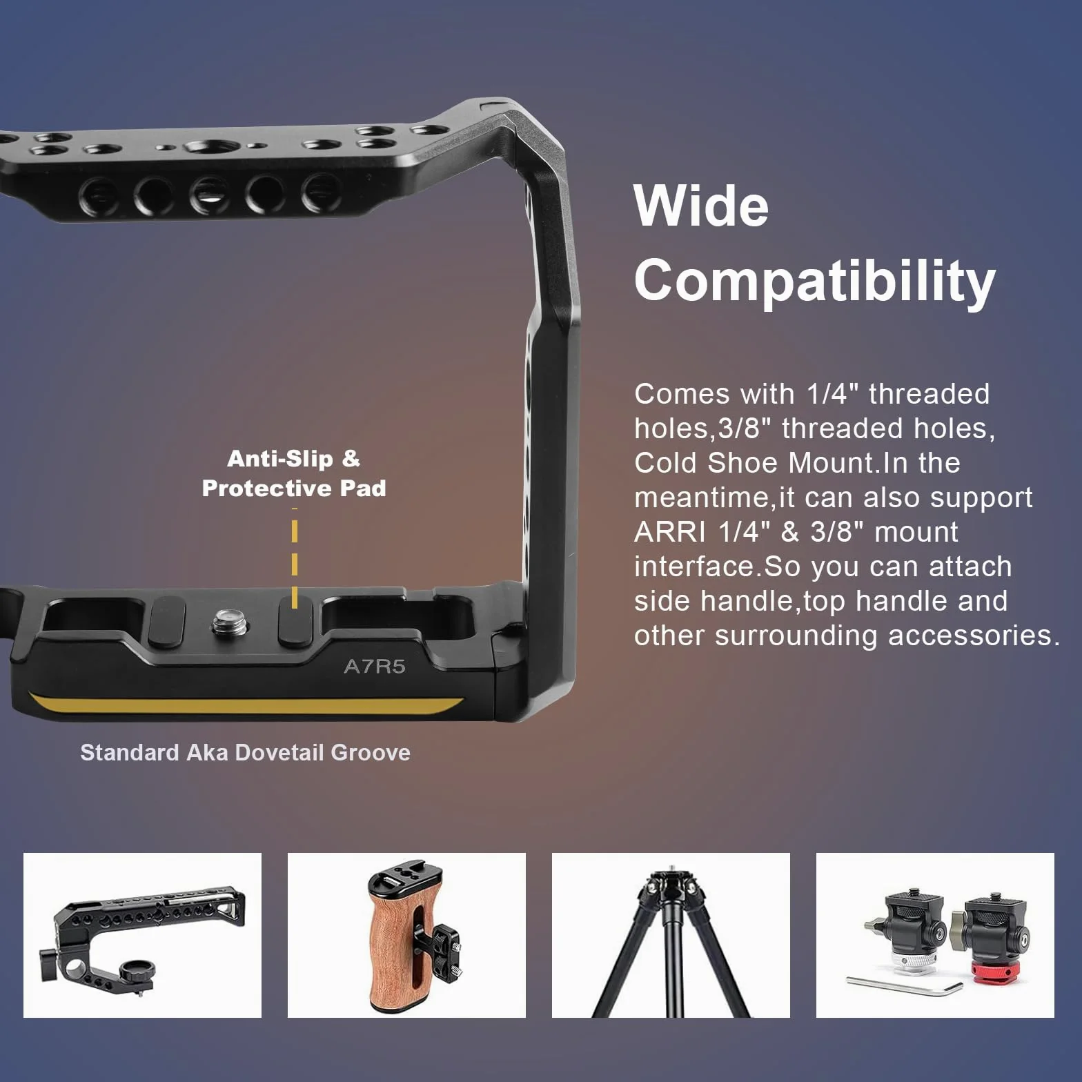 ILCE-7RM5/A7RM5/A7R5 Gabbia per fotocamera, Alpha A7R V Cage con attacco Cold Shoe per ARCA e compatibile con interfaccia ARRI 3/8" e per filmmaking o Vlog