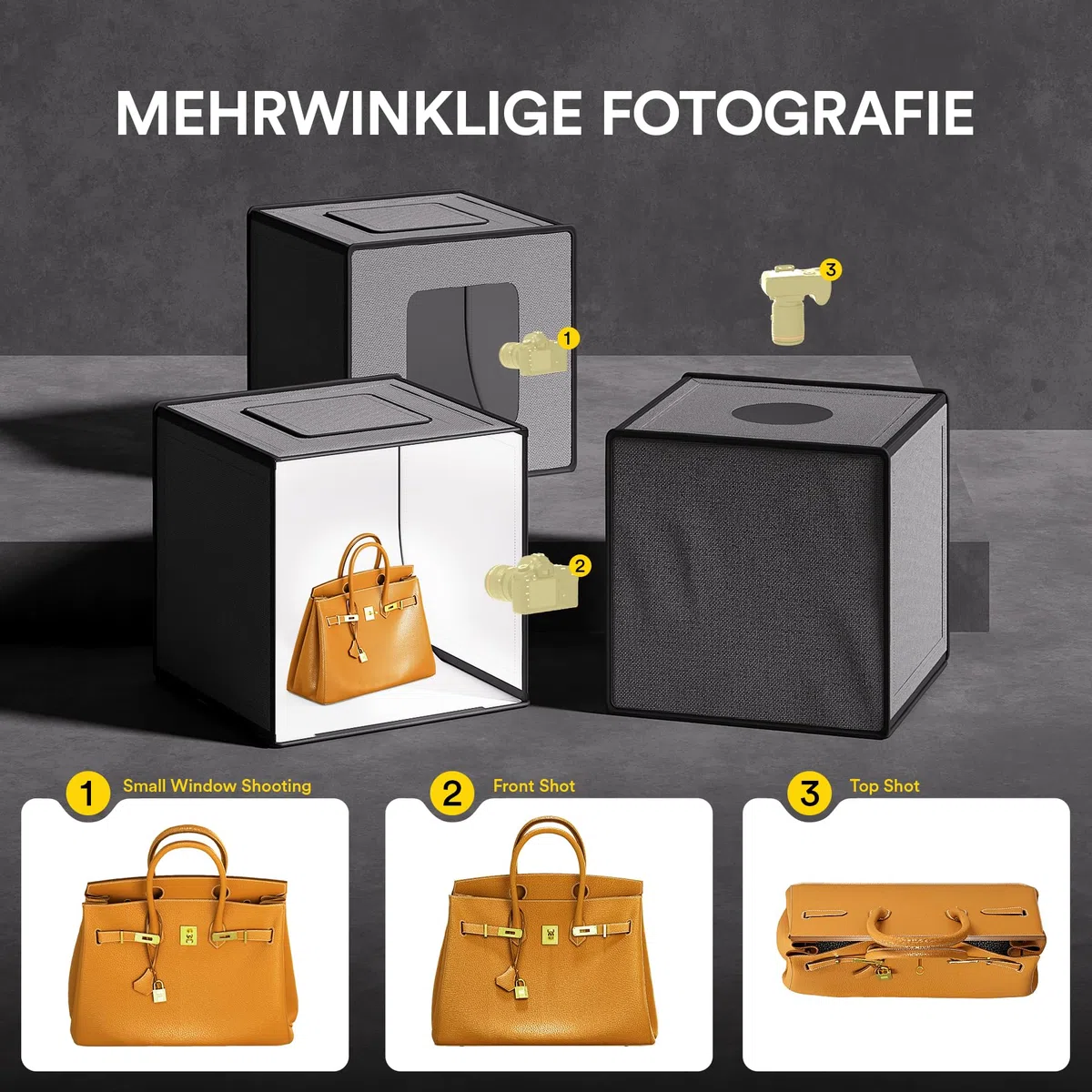 RALENO Photo Studio Luce Scatola, Set per Studio Fotografico 50 x 50 cm, Scatola Luminosa con PU Fodera Interna, Tende Luminose Grigie 50W 5500K 97 CRI incl. 6 Sfondo in PVC