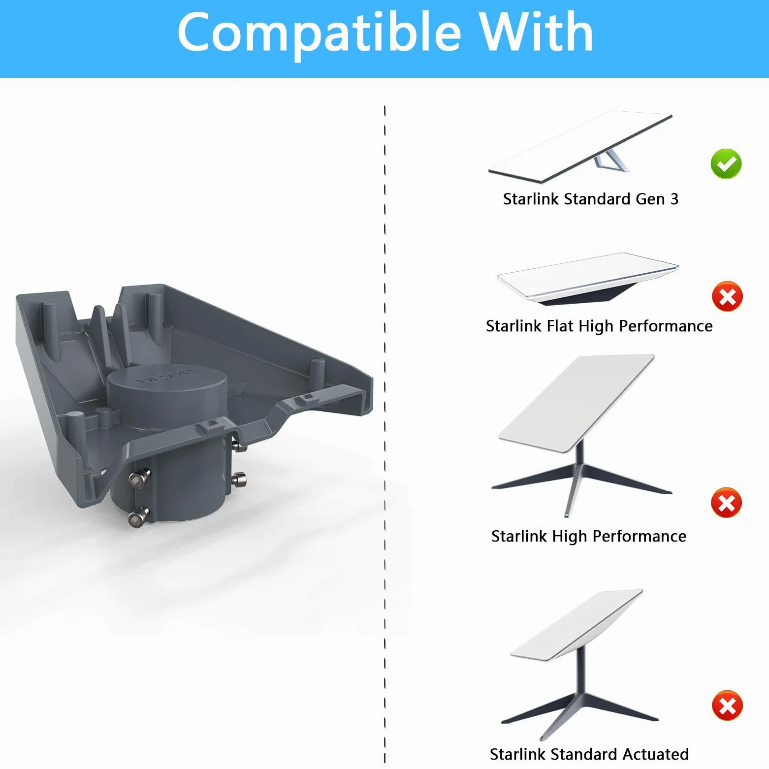 HOLACA Aggiornato Starlink Gen 3, adattatore in metallo per aste variabili (1"-2.1"), compatibile con Starlink Gen 3, Starlink Gen 3 parti