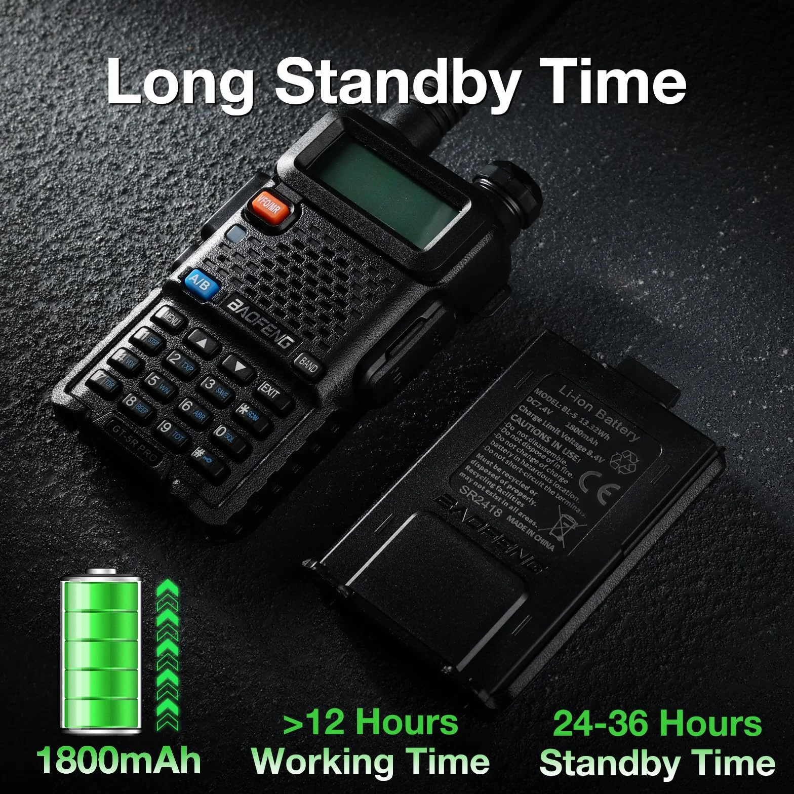 BAOFENG GT-5R Pro Walkie Talkie, radio dual band UHF VHF 144-146/430-440MHz, ampia portata, 128 canali, batteria 1800 mAh, cuffie per adulti, supportato da Chirp