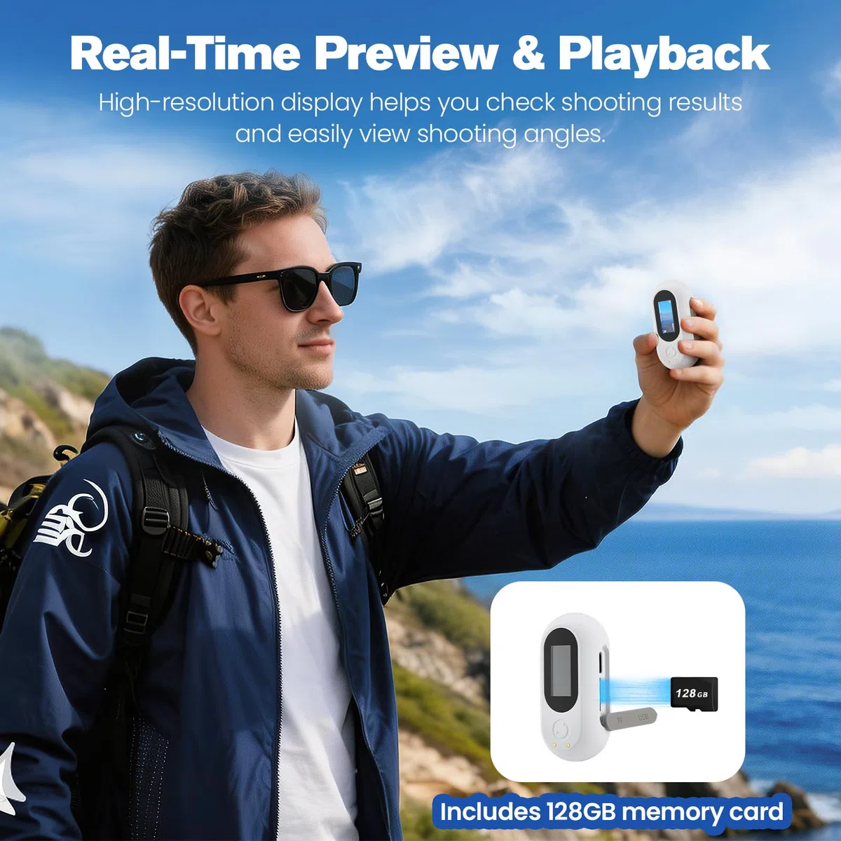 Mini Action Cam 1080P Bodycam con Vano Batteria e Scheda SD da 128 GB Videocamera da Casco per Moto Bicicletta e Sport Videocamera Portatile Impermeabile Registrazione in Loop Lettore di Schede OTG