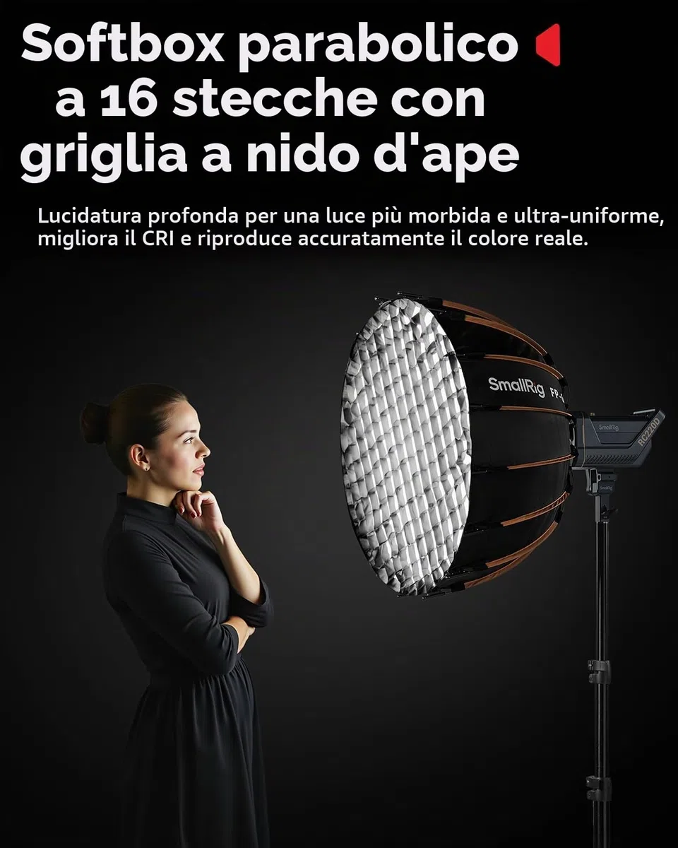 SmallRig FP-60 Parabolic Softbox, Bowens Mount, Quick-Setup, Dual Diffusion with Grid, 5396