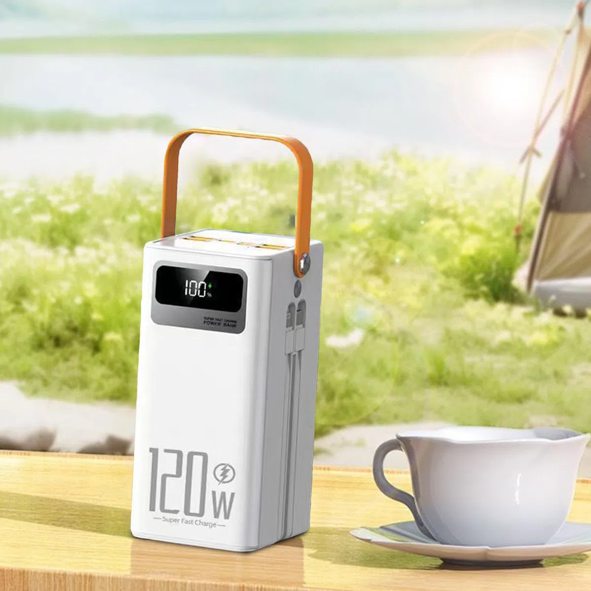 Power Bank Solare - 120W Batteria Esterna 50000mAh Attrezzatura Sopravvivenza | Power Bank Solare Alta Capacità Con Luce Cavi Integrati | 4 Uscite 3 Ingressi Per Tutti I Dispositivi Mobili Viaggio