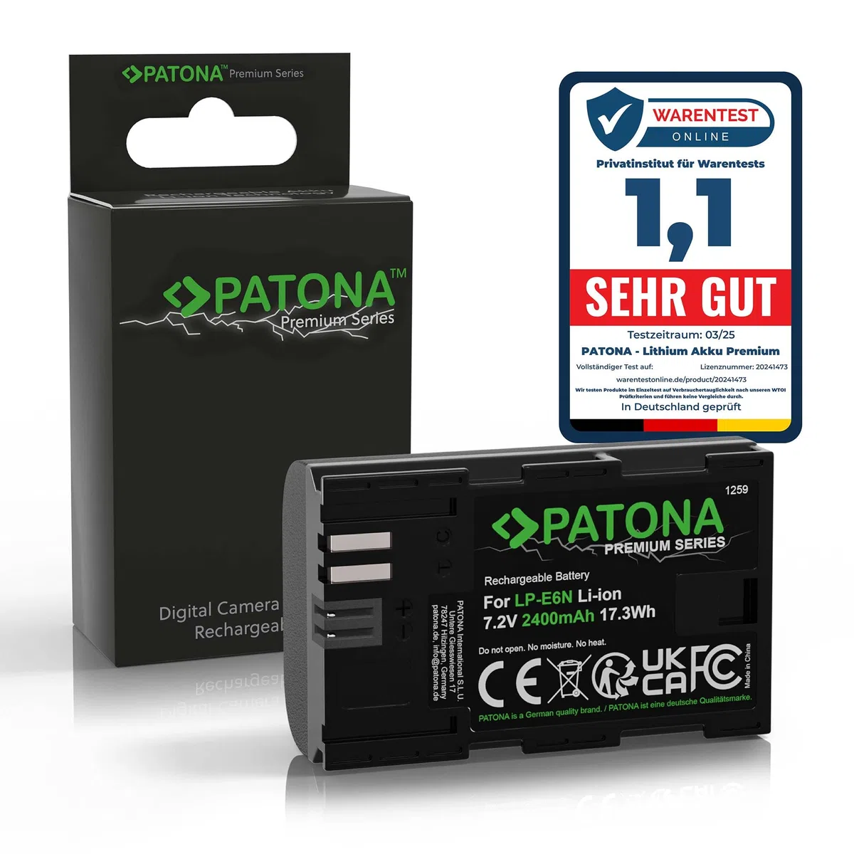 PATONA Premium Batteria LP-E6N 2400mAh – ricambio per Canon LP-E6N LP-E6 – compatibile con EOS R R5 R6 5D Mark II/III/IV 5DS 6D 7D 60D–90D XC10 XC15 – la scelta conveniente