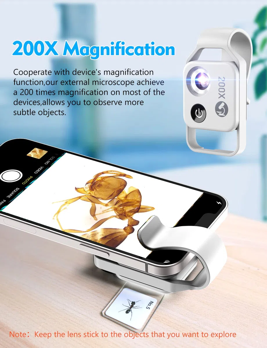 APEXEL Microscopio USB 200X, microscopio USB con microscopio per adulti per esplorare Micworld con luce LED (bianco)