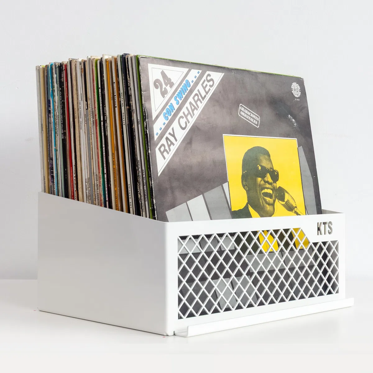 Supporto in vinile bianco | Scaffale in vinile con espositore Now Playing | Ripiani per dischi in vinile | Supporto da parete in vinile o da tavolo | Capacità 50 LPs