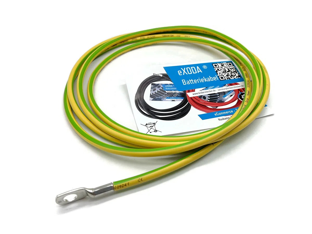 Exoda cavo di messa a terra 3 m 16 mm² verde/giallo con capocorda M8 e M10 cavo flessibile H07V-K per massa a croce rivestimento in PVC robusto elevata conducibilità elettrica