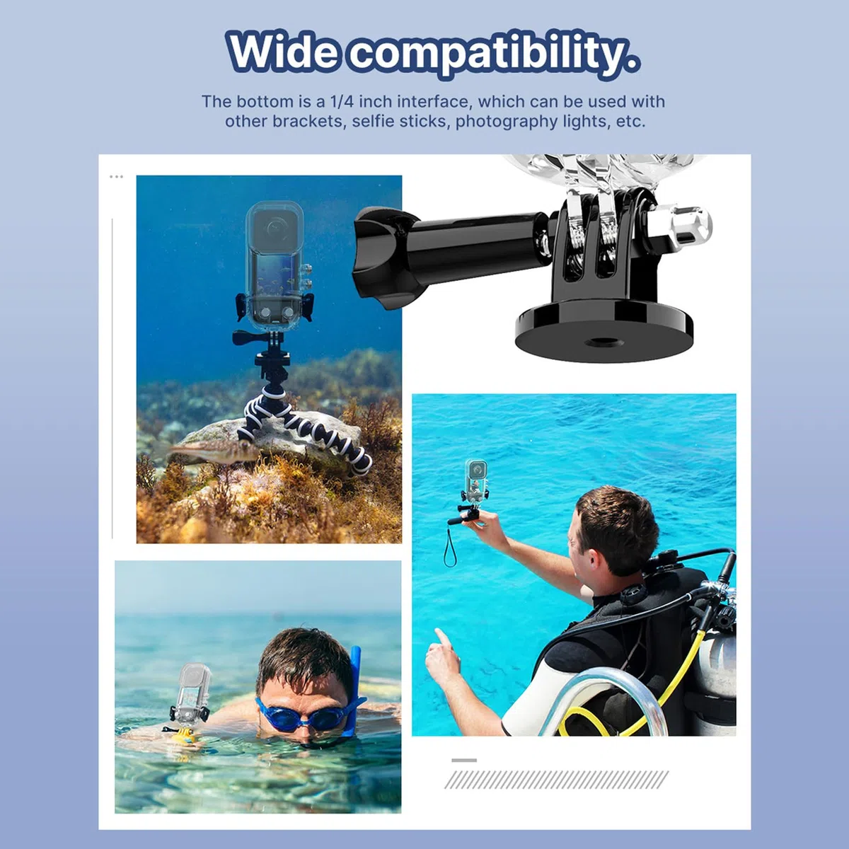 Custodia Subacquea Invisibile per Action Camera X3 Custodia Subacquea per Custodie Fotografiche X3 Cover con Staffa, Impermeabile Fino a 45 M