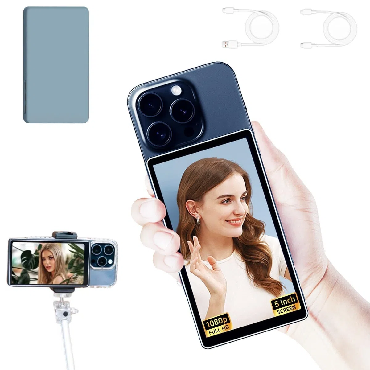 Shimbol CP5 lite Phone Vlog Selfie Monitor Screen 5" 1080P Wireless Recording and Dual-Band Transmission,with Magnetic Case,Using Phone Rear Camera for Selfie Vlog Live Stream TikTok (Case Gray)