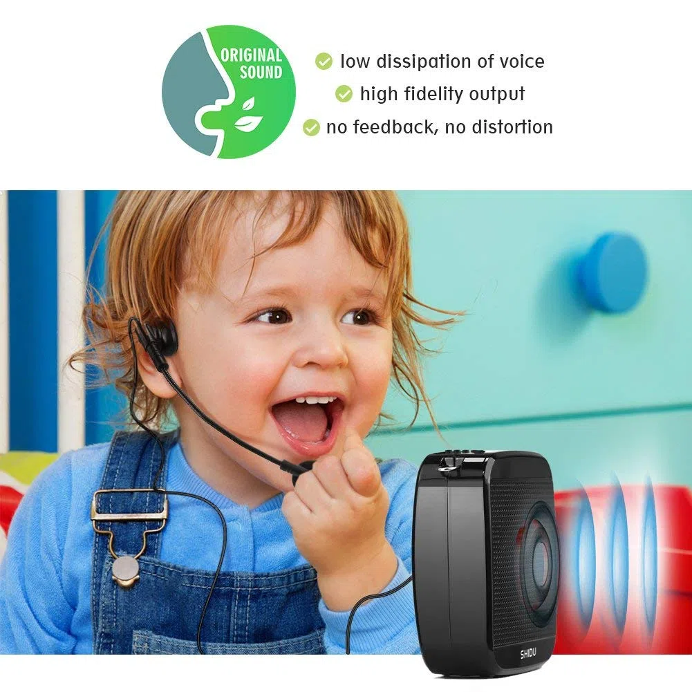 Amplificatore vocale portatile 15W, SHIDU Amplificatore vocale Mini con cuffia microfono cablata Ricaricabile Microfono e sistema altoparlante PA per insegnanti, Canto, Aula, Guida turistica, Yoga