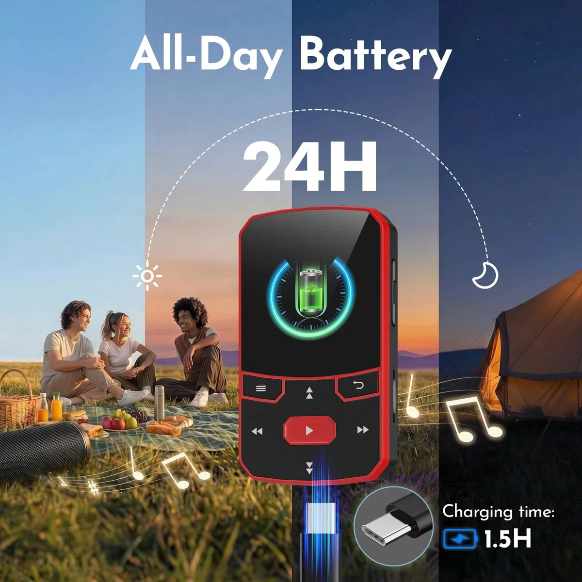 Lettore MP3 64GB Bluetooth 5.3, Mini Portatile da 29g con Funzione Resume, Riproduttore Musicale Sportivo con Clip e Pulsanti Fisici, Radio FM, Dittafono, Espandibile fino a 128GB