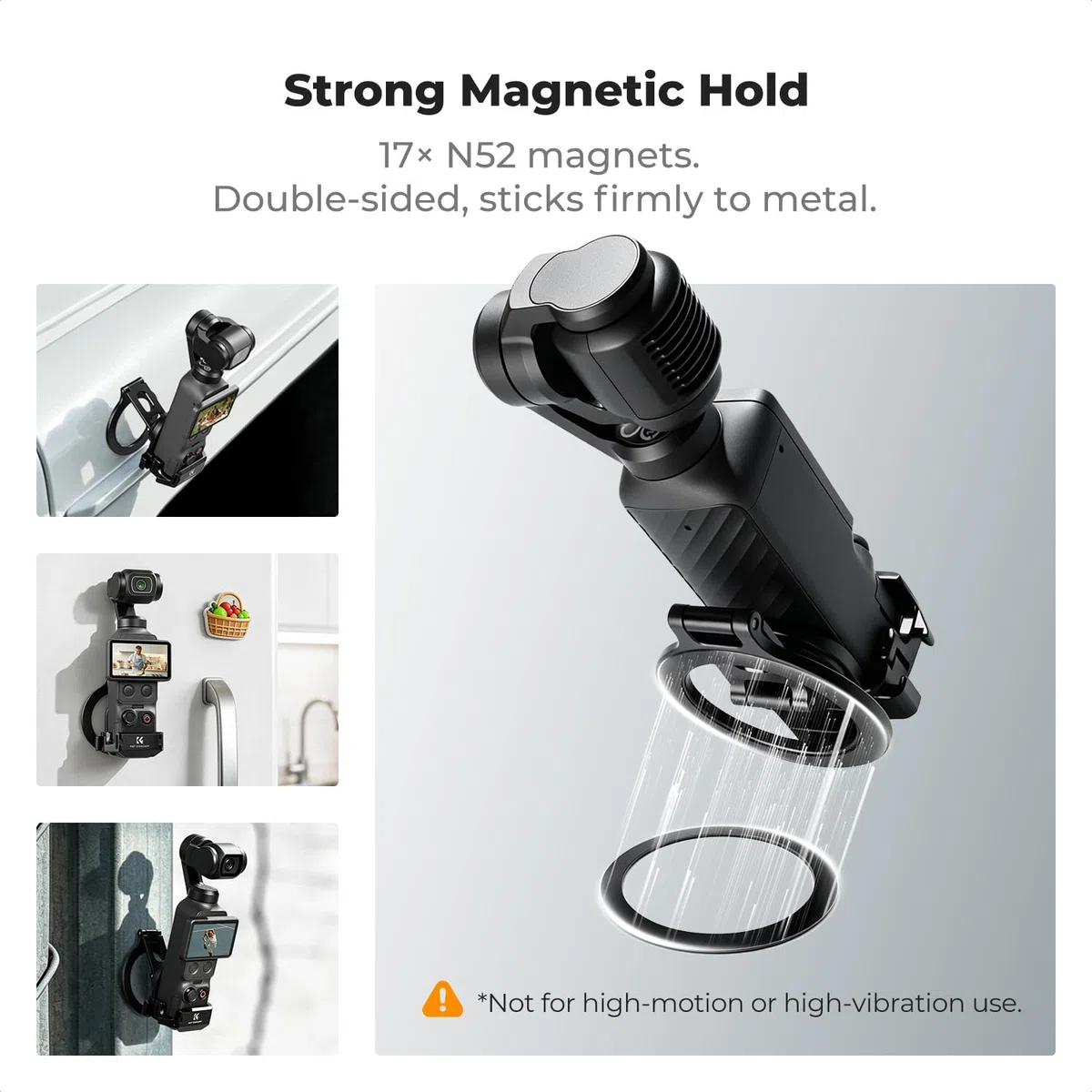 K&F CONCEPT PP62 Cornice Estensibile Magnetica per DJI Osmo Pocket 4/3, Rig Compatibile MagSafe in Lega di Alluminio CNC con Filettatura 1/4" e Slitta a Freddo, Adatta alla Custodia Originale