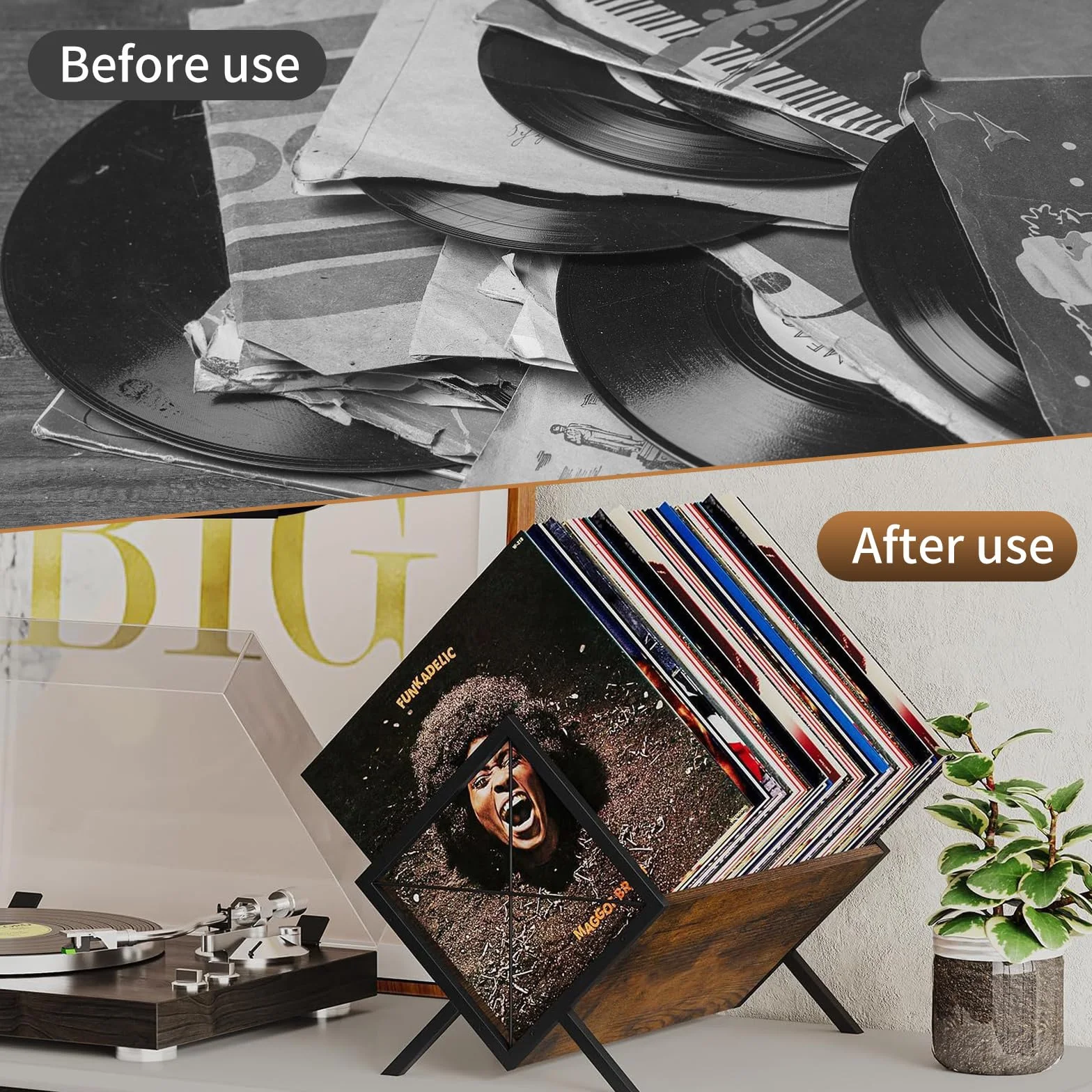 Contenitore per dischi in vinile, 1 ripiano in legno con divisorio regolabile, libro e piastra in vinile, supporto per dischi in vinile, organizzatore per CD, album, riviste, libri
