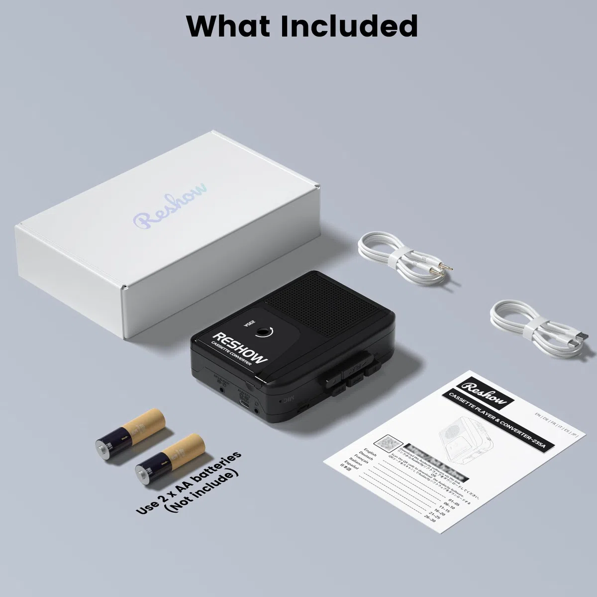 Reshow Lettore Di Cassette Portatile, Convertitore USB Da Cassetta A MP3, Microfono E Altoparlante Integrati, Registrazione Inversa, Registratore Di Cassette Con Cuffie, Nero