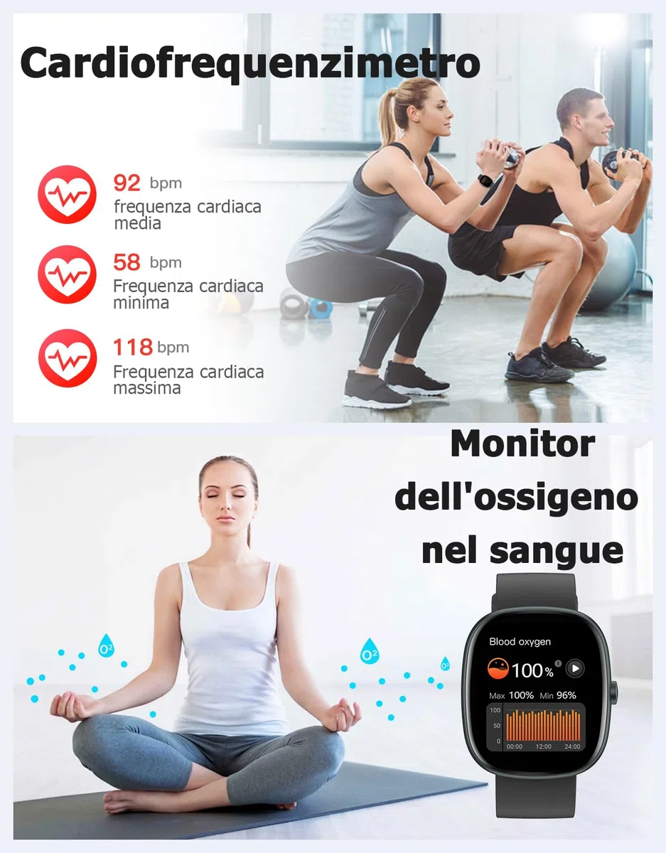 HUAKUA Smartwatch Uomo Donna Chiamate per Android iOS Impermeabile 5ATM 30 Giorni Standby Notifiche Contapassi Cardiofrequenzimetro SpO2 Sonno Ciclo Mestruale Orologio Fitness AMOLED Bluetooth 5.4