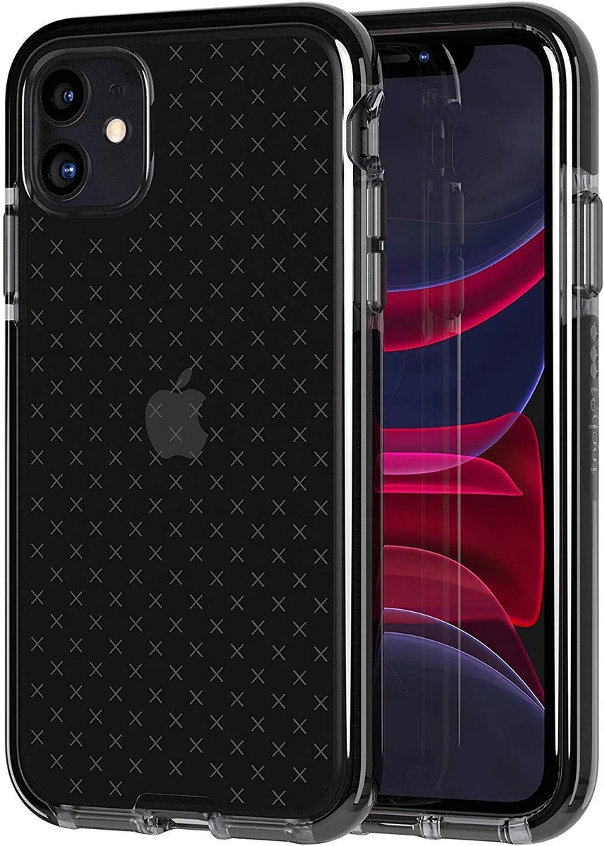 tech21 Evo Check Custodia Protettiva Sottila Dura per iPhone 11 - Grigio Fumo/Nero