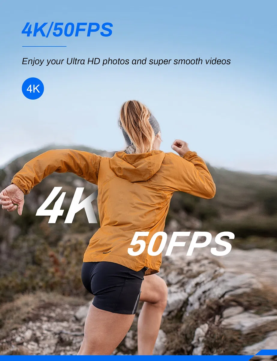 Action Cam 4K 30 FPS, 40 m, telecamera subacquea impermeabile WiFi CT9500 EIS 2 batterie da 1350 mAh e caricabatterie