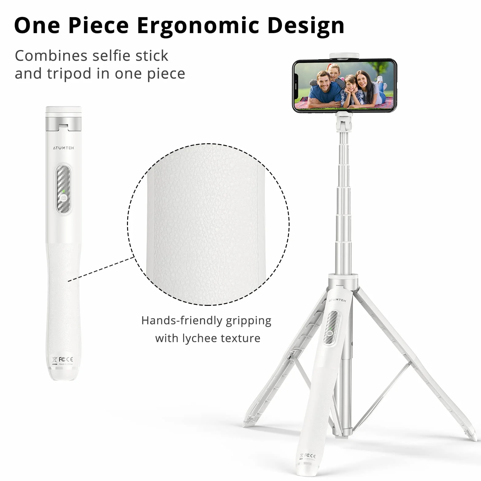 ATUMTEK 51'' Asta Selfie Treppiede Selfie Stick con Alluminio Resistente e Piedi Antiscivolo Treppiede Smartphone TikTok per iPhone e Android, Registrazione Video, Blogage, Live Streaming