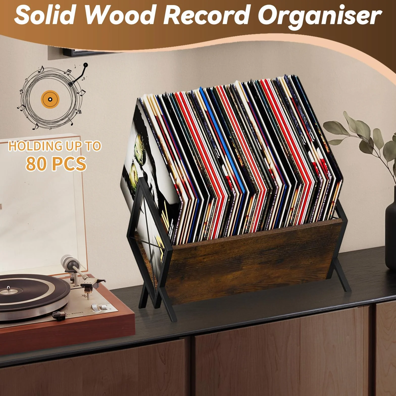 Contenitore per dischi in vinile, 1 ripiano in legno con divisorio regolabile, libro e piastra in vinile, supporto per dischi in vinile, organizzatore per CD, album, riviste, libri