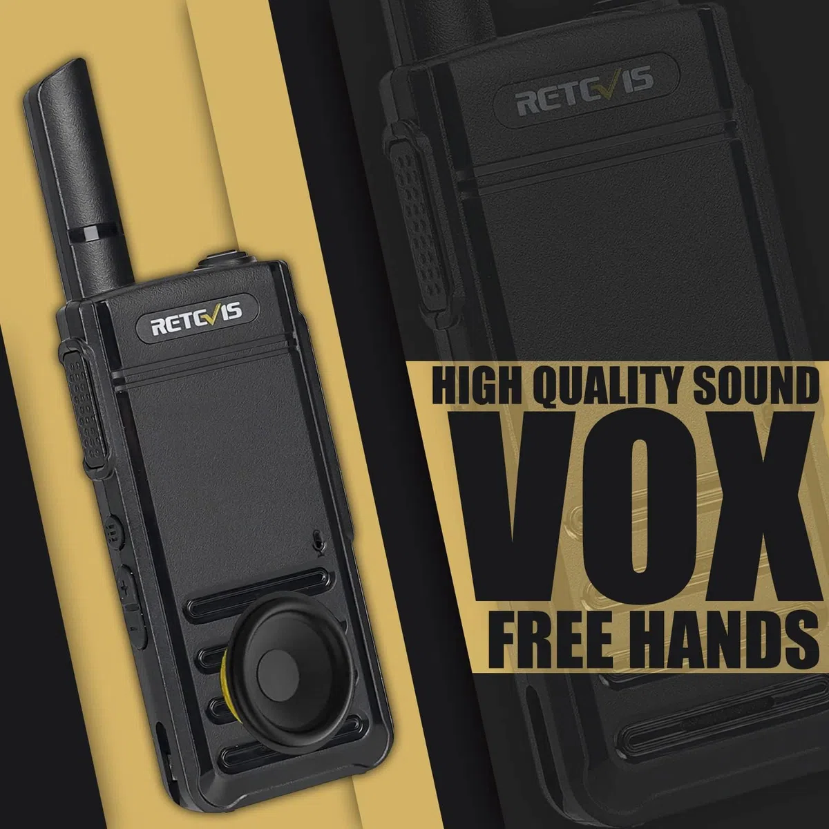 Retevis RB639 Walkie Talkie Professionali, 17mm Ultra Sottile Ricaricabile Ricetrasmittenti, 1000mAh, USB-C, Toni di Chiamata, VOX, Portatile Walkie Talkie para Tiendas (2 Pezzi, Nero)