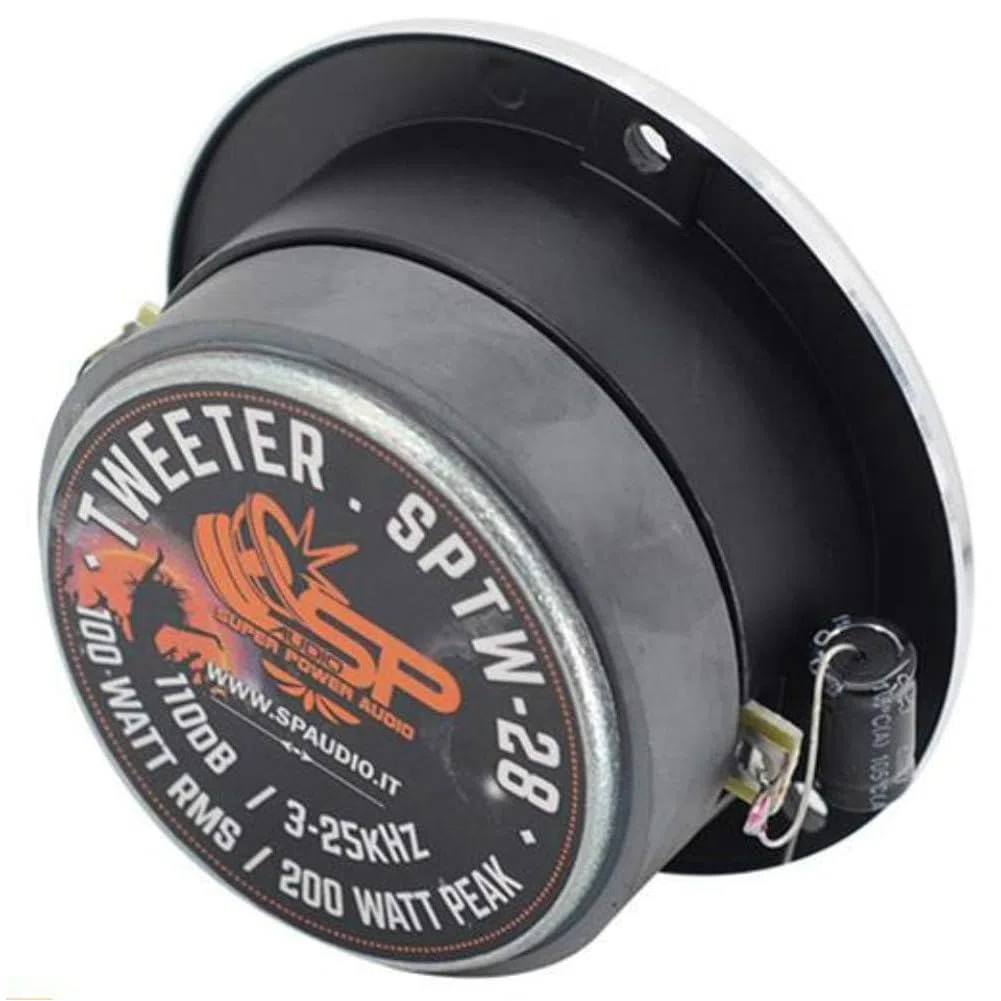 KIT SET PER SP AUDIO SPTW28 TW28 2 tweeter ultra slim da 100 watt rms e 200 watt max, da 9,40 cm di diametro, 107 db, profondità solo 4,2 cm, a coppia + condensatori omaggio