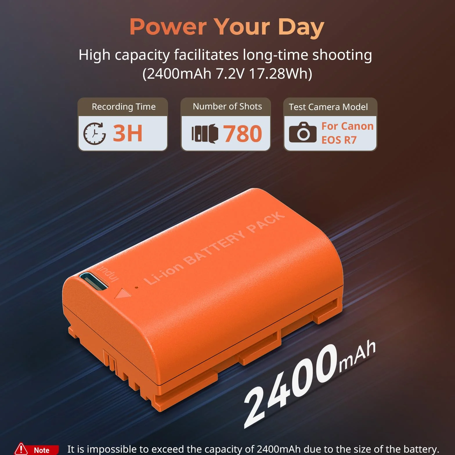 SMALLRIG Batteria 2400mAh per Canon LP-E6NH R6II/R5/R6/R7, Batteria per Fotocamera Ricaricabile con USB-C 2.5H Ricarica Rapida per Canon R, R5C, 5DIII/IV, 6D, 6DII, 7D, 60Da, 70D, 80D, Arancia - 4968