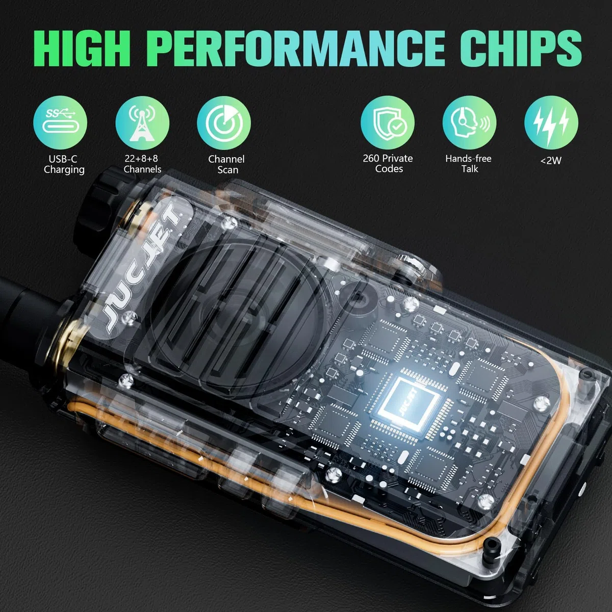 EP31 PMR446 Walkie Talkie, Walkie Talkie ricaricabili impermeabili IP54 con 16 canali, cavo di ricarica TPYE C 2 in 1, con stazione di ricarica USB, auricolari originali(Nero, 2 Pezzi)