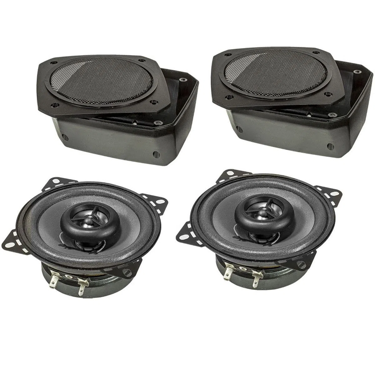 tomzz Audio 4000-010 Set di altoparlanti per montaggio a superficie dal look retrò in contenitore DIN 100 mm Sistema di altoparlanti coassiali a 2 vie 80 Watt