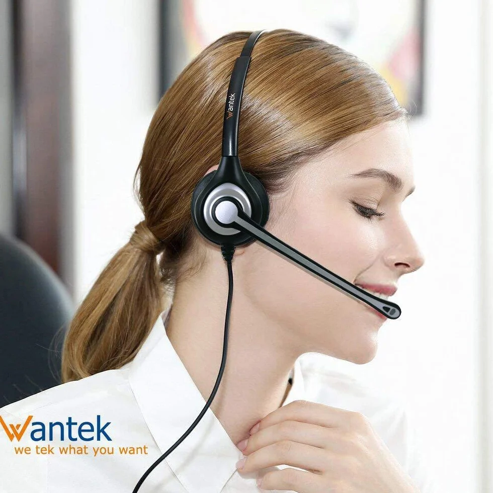 Wantek Cuffie Telefono Fisso RJ9 Binaurale con Microfono Cancellazione del Rumore e Quick Disconnect, Auricolare Ufficio per Cisco 7942 7971 o Plantronics M10 M12 Amplificatore(602QC1)