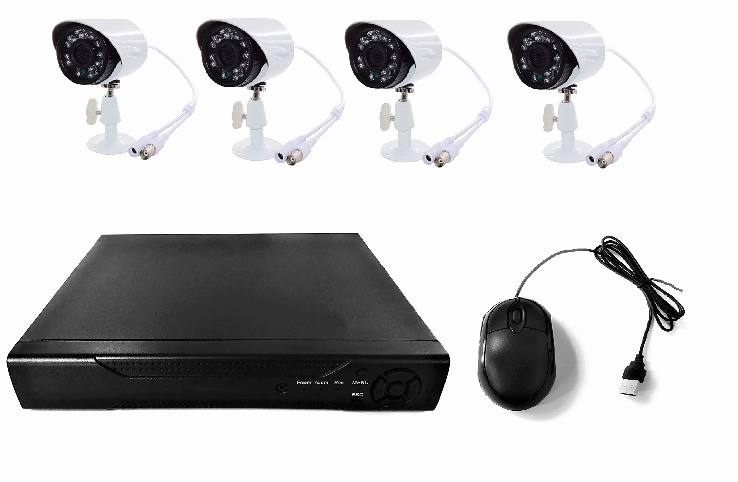 Kit di videosorveglianza H264 CCTV, 4 canali con telecamera a infrarossi DVR, 4 alimentatori, 4 uscite, Hard Disk da 500 GB
