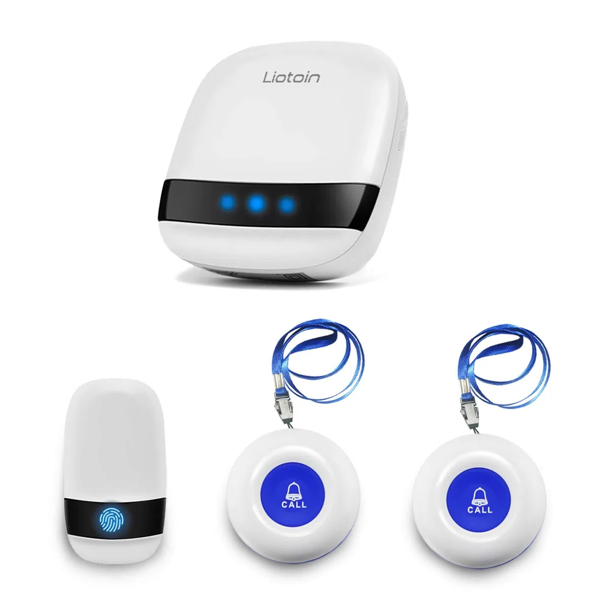 Pulsante di Chiamata Wireless, LIOTOIN Cercapersone con LED in Portata Fino a 180m Impermeabile Sistema di Assistenza per Anziani Pazienti Disabili Casa Ospedale (3 Trasmettitori 1 Ricevitori)