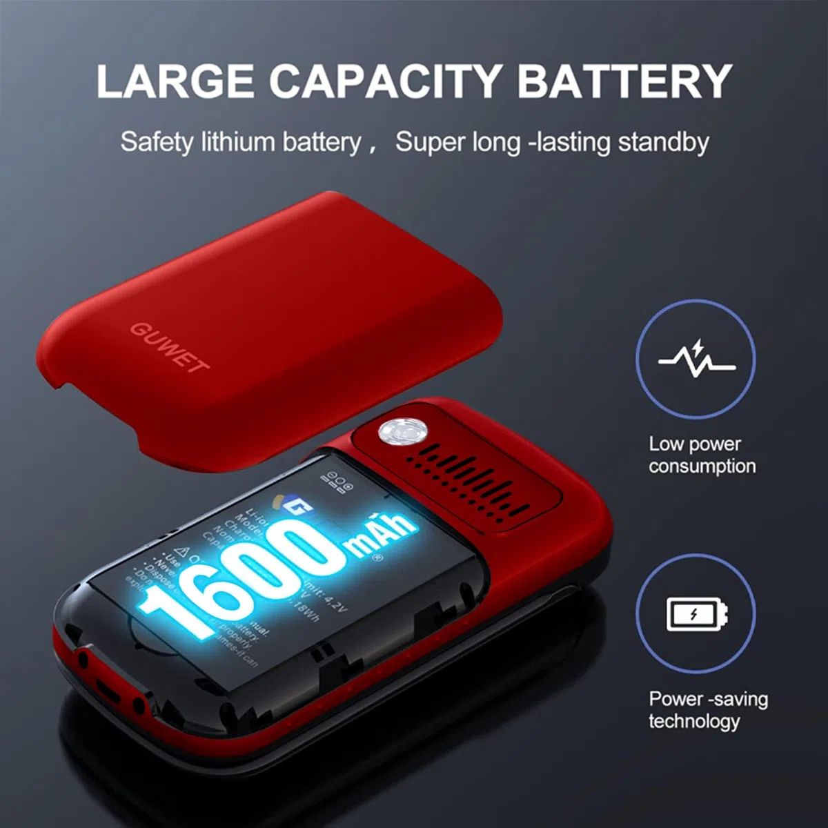 2G Telefono Cellulare per Anziani con Tasti Grandi, Flip Phone, Funzione SOS, Batteria da 1600 mAh, 2.4"+1.77" Doppio Display, Doppia SIM con doppio standby, Rosso.