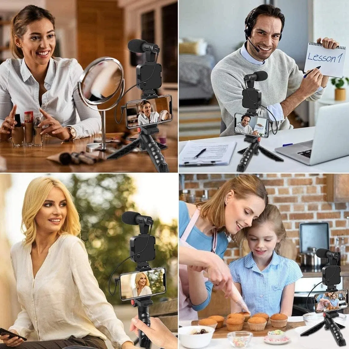 Kit video professionale per smartphone, kit Vlog per telefono, include luce LED, microfono, supporto per telefono e treppiede, compatibile con iPhone, Android, YouTube, TikTok, Vlog, Live Streaming