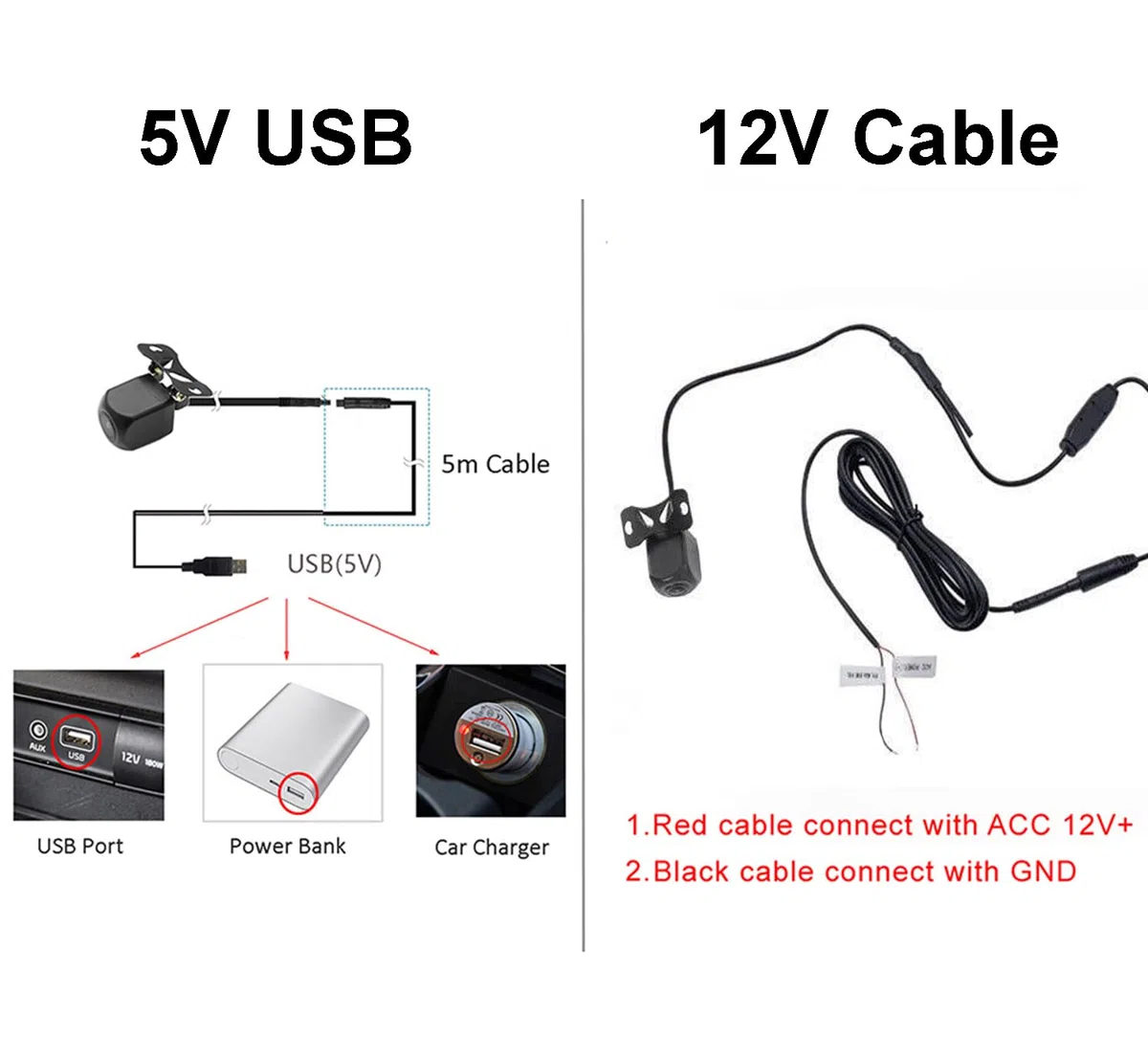 Telecamera di retromarcia WiFi 5V USB/12V HD WiFi 5 Telecamera per Visione Notturna Tachigrafo Impermeabile Compatibile con Android iOS per Moto Auto Camper Van