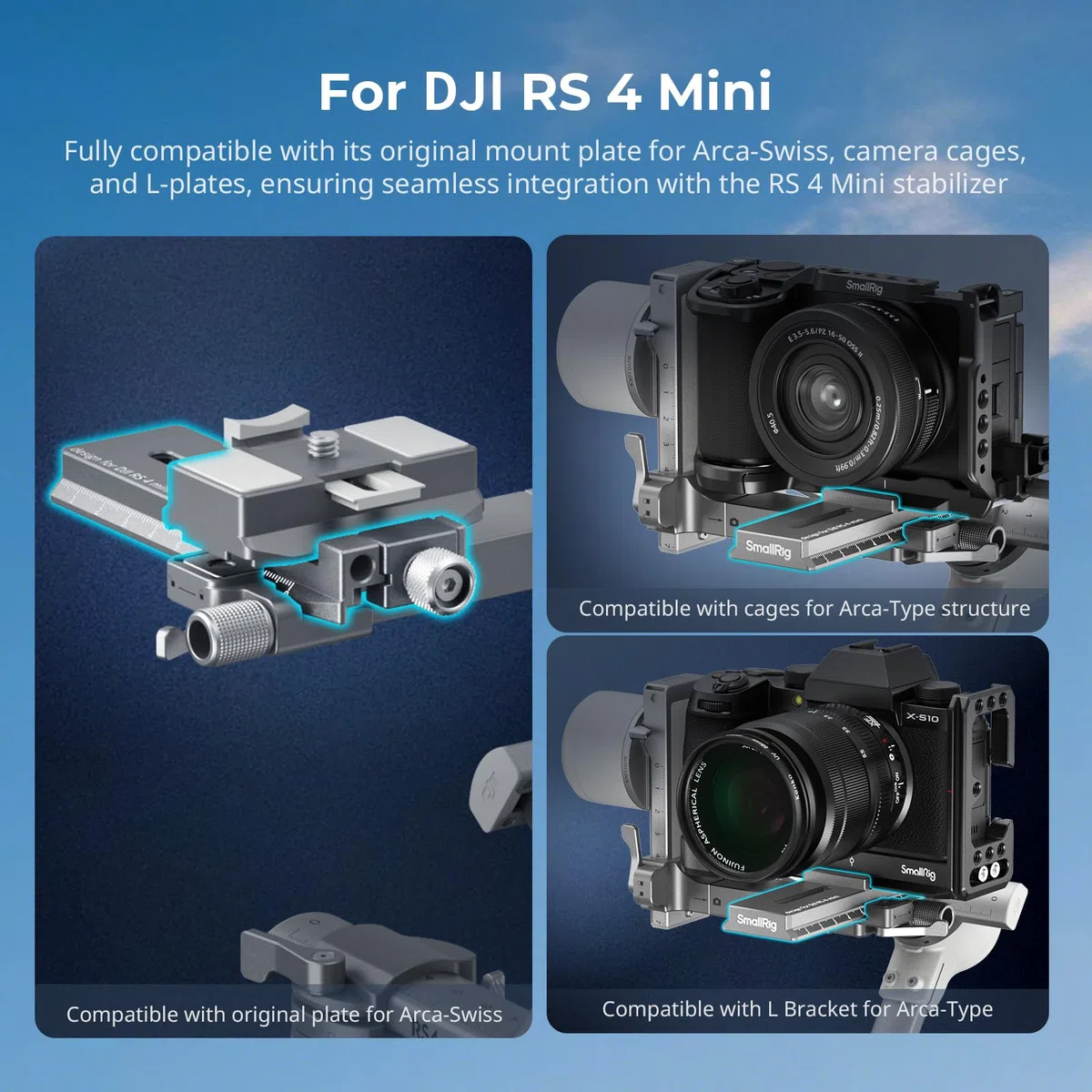 SMALLRIG Adattatore a sgancio rapido da 4,6 pollici per Arca-Swiss per DJI RS 4 Mini Gimbal, design anti-goccia e montaggio rapido - 5336