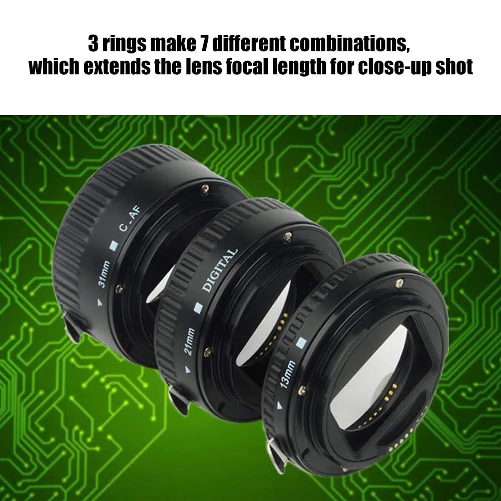 Anelli Adattatori Obiettivo Tubo di Prolunga Macro Messa a Fuoco Automatica, Adatto per Canon EOS EF Mount, 3 Anelli Formano 7 Combinazioni Diverse (13mm, 21mm, 31mm)