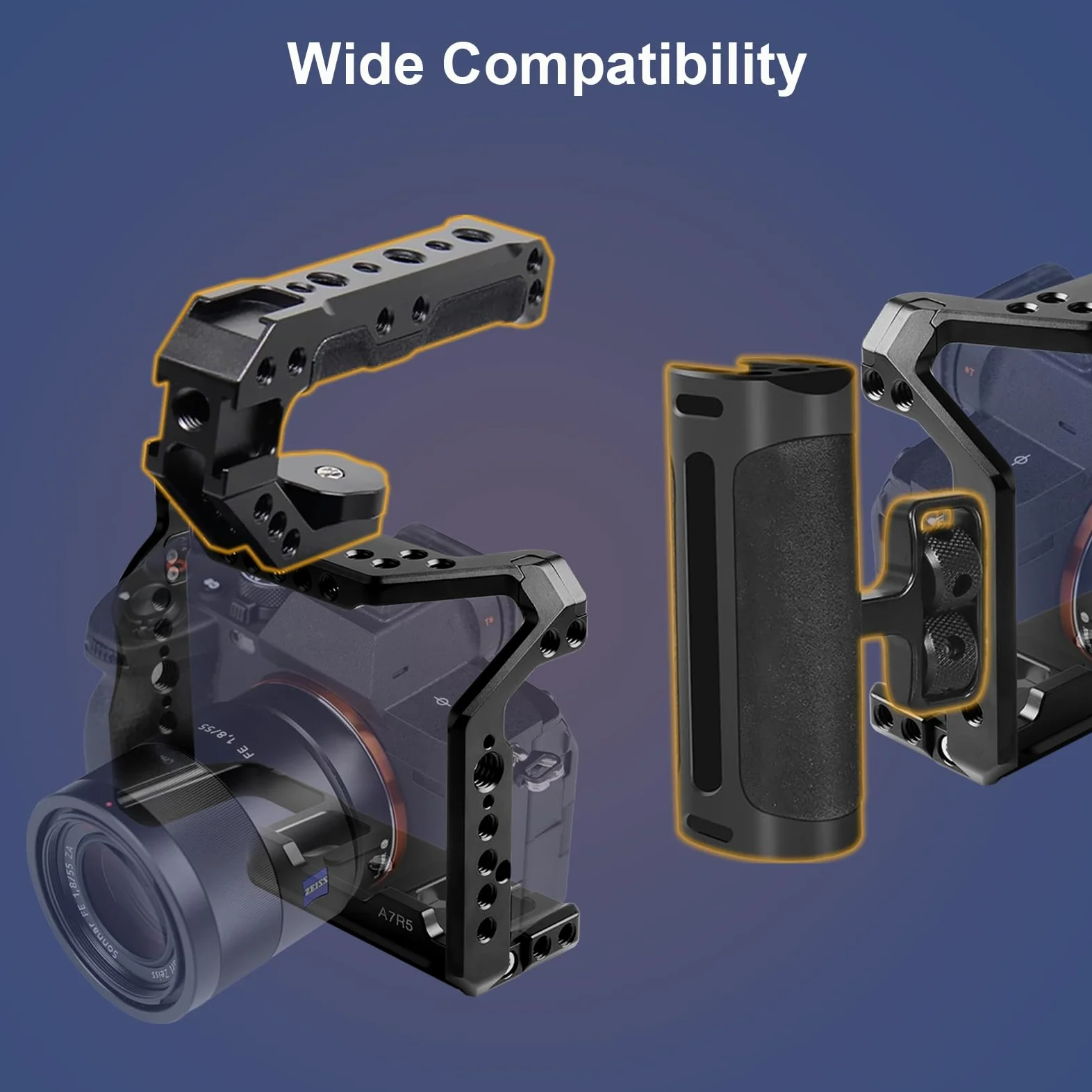 ILCE-7RM5/A7RM5/A7R5 Gabbia per fotocamera, Alpha A7R V Cage con attacco Cold Shoe per ARCA e compatibile con interfaccia ARRI 3/8" e per filmmaking o Vlog