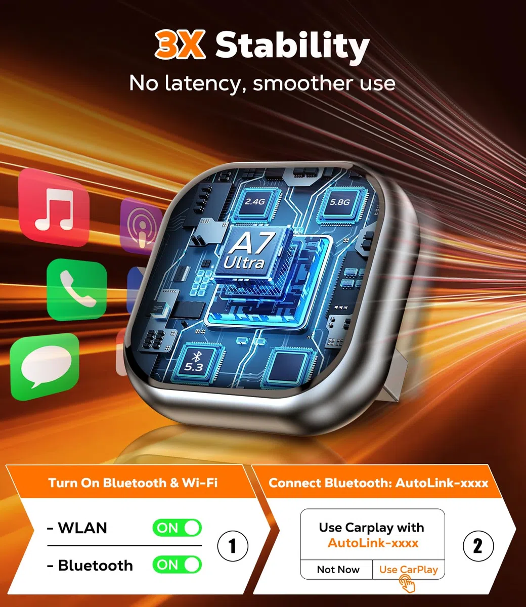 Adattatore CarPlay wireless SOLO per Apple CarPlay Cablato installato In Fabbrica & iOS 10+ – Converte Car Play Cablato in Wireless – USB C/A Plug & Play, Super Mini, Connessione Bluetooth Stabile