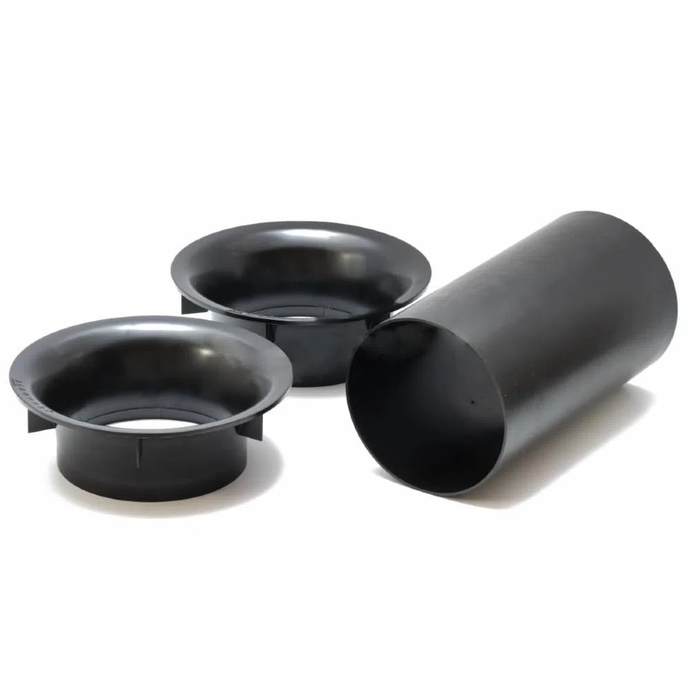 GK SOUND KIT SET PER AEROPORT, da 10 cm con 2 flange curve e tubo reflex per subwoofer, cassa, per auto, casa, spl, colore nero, 1 kit