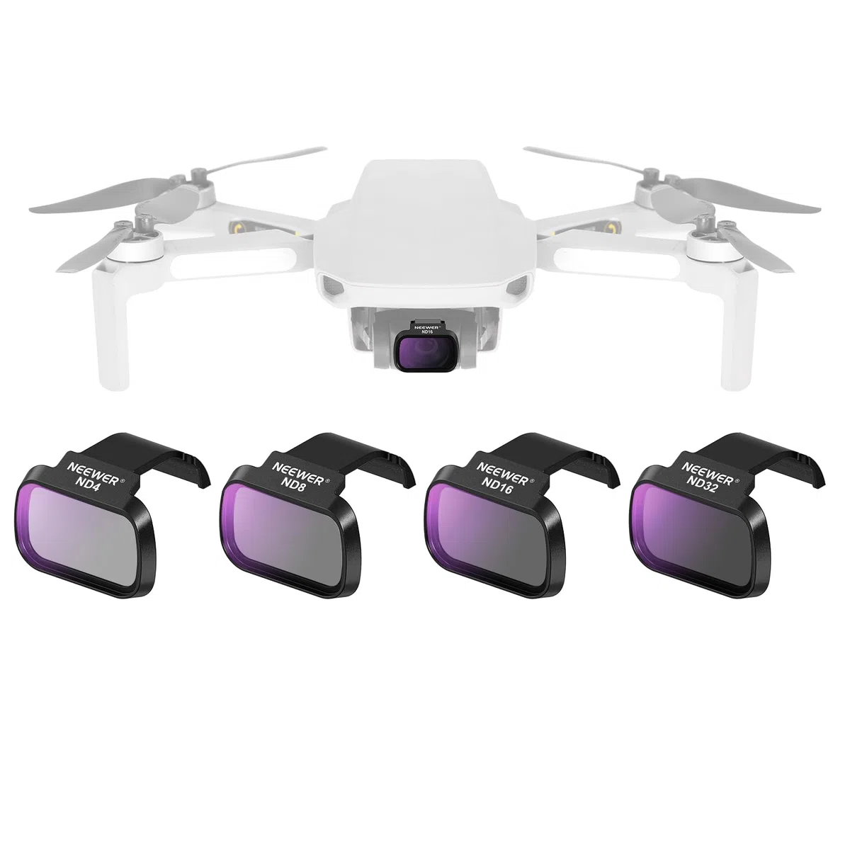 NEEWER Set Filtri ND Compatibile con DJI Mini 4K/2 SE/SE/2/Mavic Mini (4pz), ND4+ND8+ND16+ND32, Filtro a Densità Neutra a Scatto in Vetro Ottico HD Multistrato, Accessori per Fotocamera Drone, FL-B39