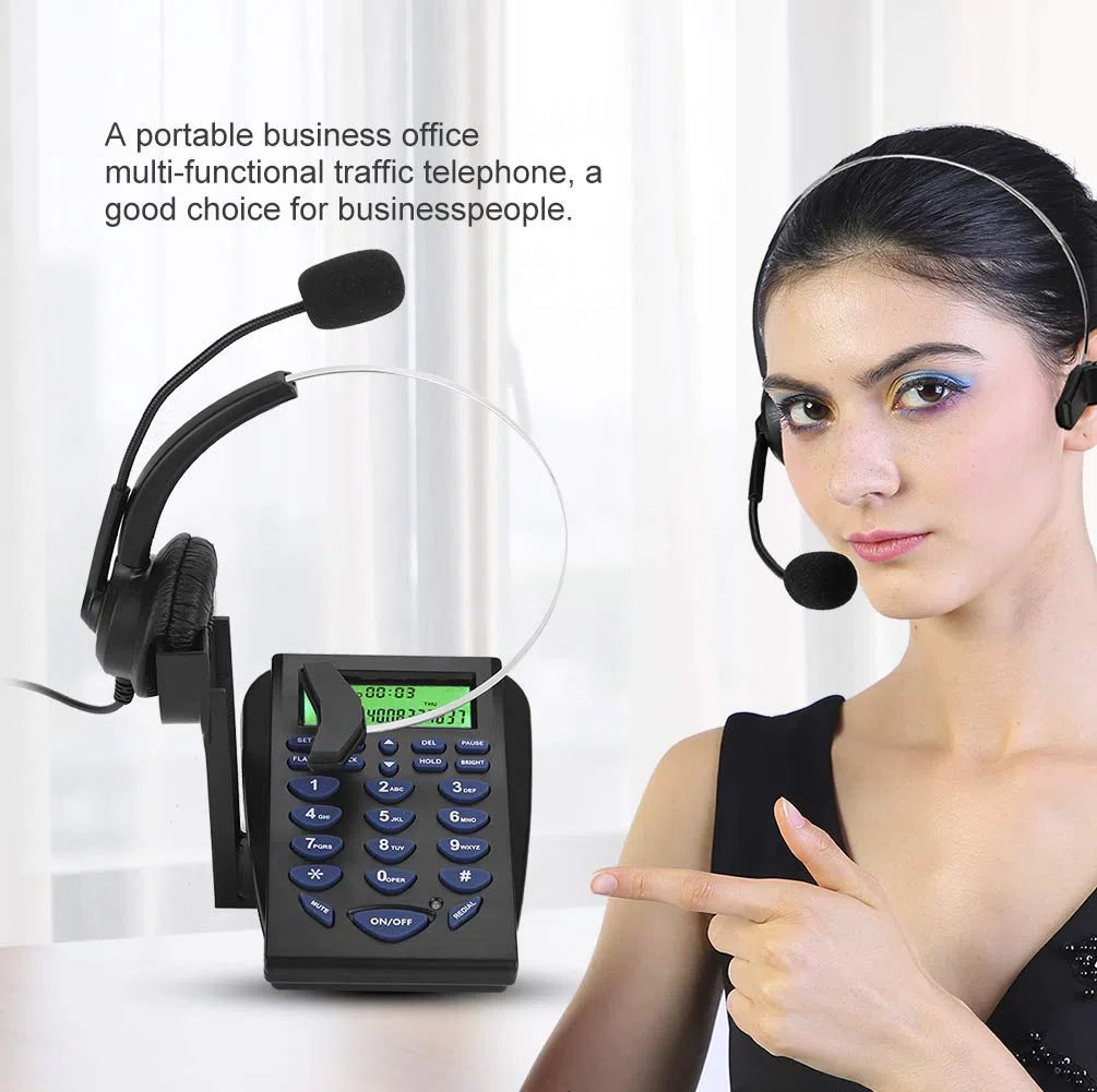 Call Center Telefono e Cuffia, Business Office Tastiera Multifunzionale Call Center Traffico Cuffia Telefonica Funzione di Visualizzazione dell'ID Chiamante FSK/DTMF, Telefono Call Center