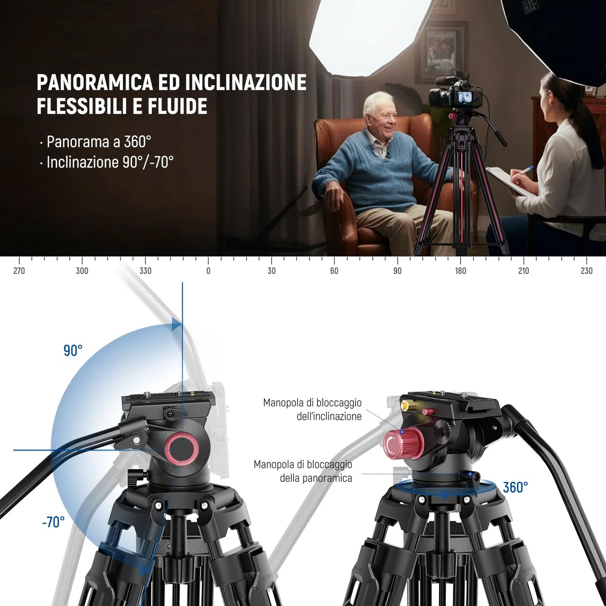NEEWER LL38 2m Treppiede Video per Fotocamera con Testa Fluida e Panno Pulizia, Tripod in Metallo Robusto con Piastra a Sgancio Rapido in Un Passo Compatibile con Canon Nikon Sony Videocamera, Max 8kg