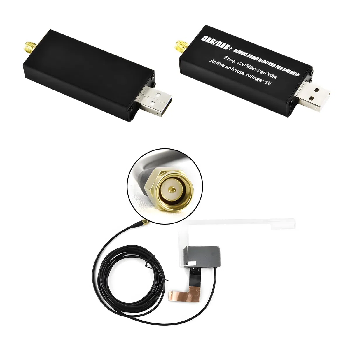 Inefala DAB/DAB+ Antenne per Autoradio 1 Din Stereo 2 Din, Digital Audio Broadcasting per Android Radio con Antenna SMA e USB 2.0