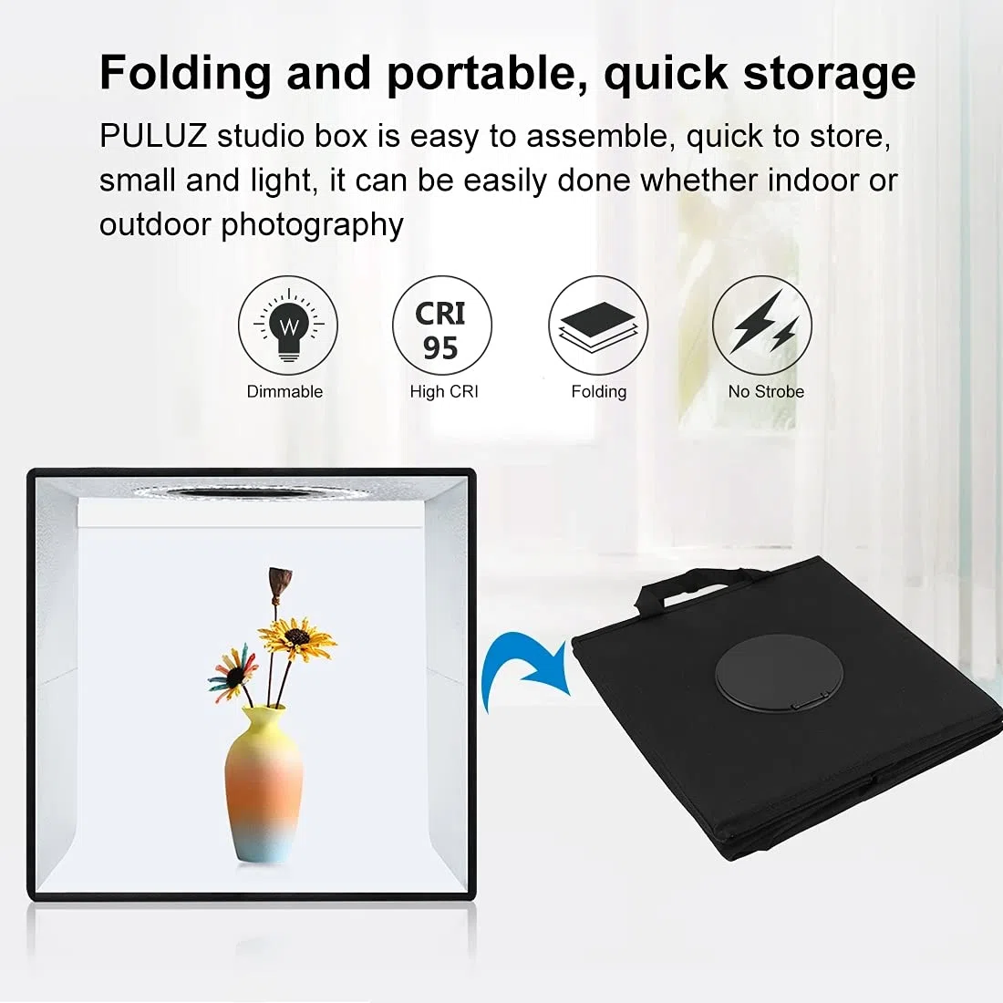 Scatola fotografica 12 ''/30 cm Piccolo prodotto Fotografia Light Box PULUZ Portatile Photo Booth Studio Lightbox con dimmerabile 112 LED Luci e 6 Fondali fotografici