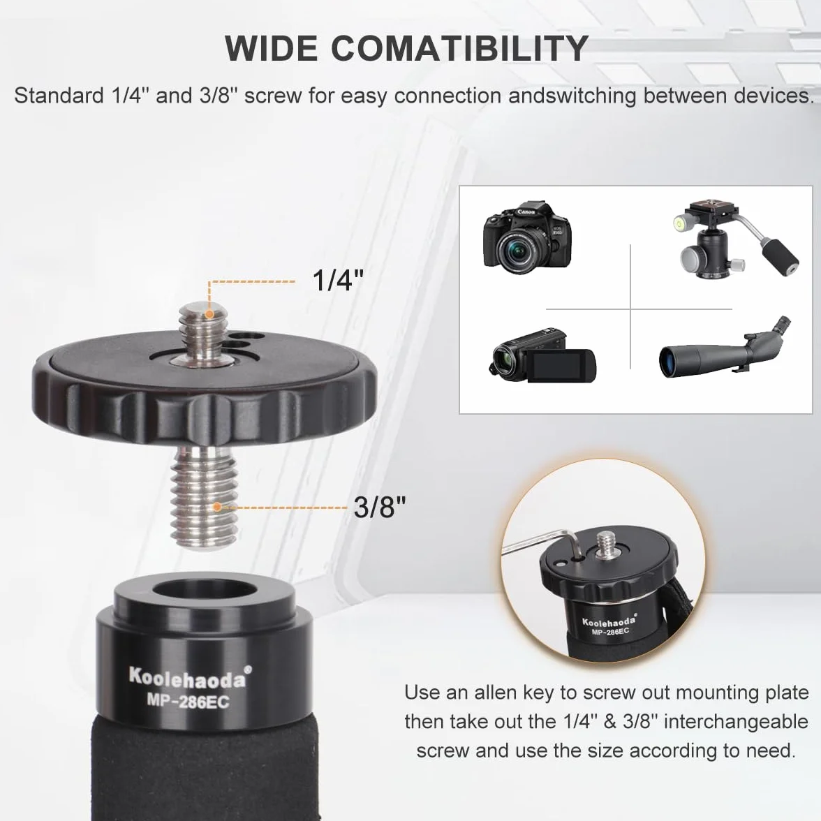 Koolehaoda Monopiede in fibra di carbonio, monopiede portatile a 6 sezioni, per fotocamera compatta e portatile, portata massima 10 kg, MP286C